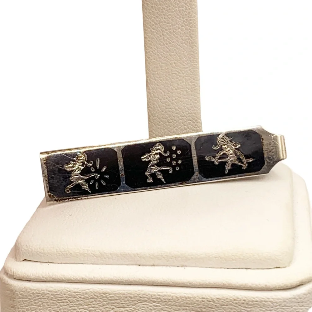 Vintage Siam Sterling silver Asian Niello enamel men’s tie clip